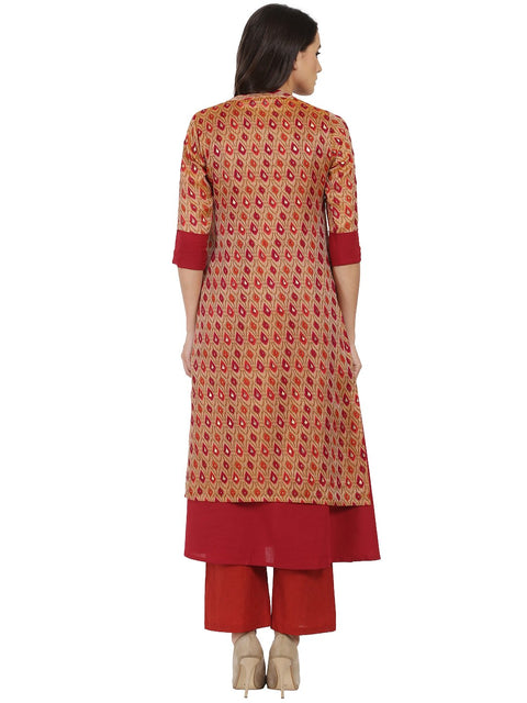 Red printed 3/4th sleeve Chandri double layer kurta