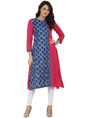 Blue & Pink printed 3/4th sleeve Cotton kurta