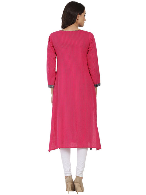 Blue & Pink printed 3/4th sleeve Cotton kurta