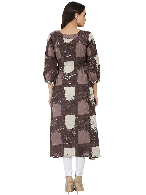 Taupe printed 3/4th sleeve Cotton Anarkali kurta