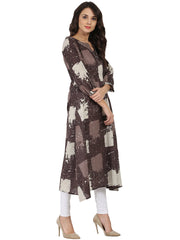 Taupe printed 3/4th sleeve Cotton Anarkali kurta