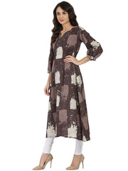 Taupe printed 3/4th sleeve Cotton Anarkali kurta