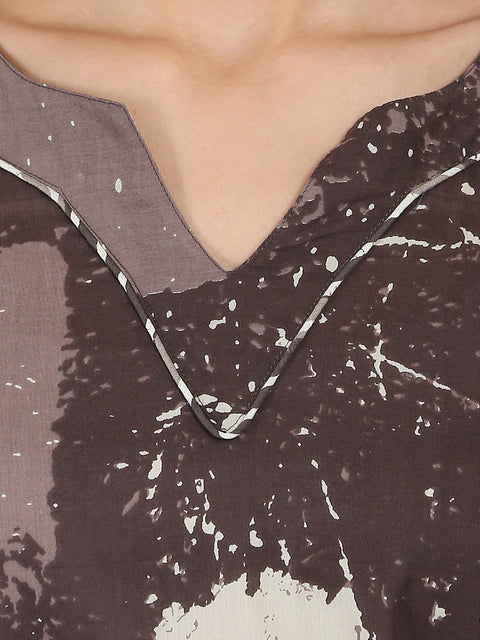 Taupe printed 3/4th sleeve Cotton Anarkali kurta