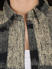 Beige & Black printed 3/4th sleeve cotton cape kurta with front open