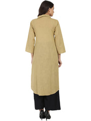 Beige 3/4th sleeve cotton slub straight kurta