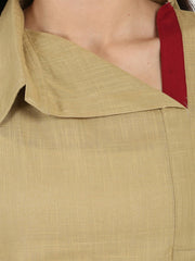 Beige 3/4th sleeve cotton slub straight kurta