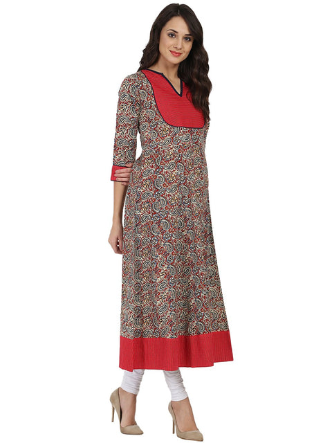Nayo Women Multi color 3/4th sleeve cotton Anarkali kurta
