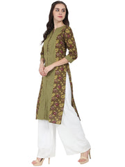Green printed 3/4th sleeve cotton Kurta