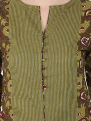 Green printed 3/4th sleeve cotton Kurta