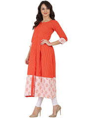 Orange printed 3/4th slevee cotton Anarkali kurta