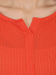 Orange printed 3/4th slevee cotton Anarkali kurta