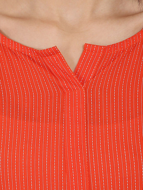 Orange printed 3/4th slevee cotton Anarkali kurta