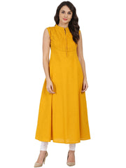 Mustard Sleeveless cotton slub A-line kurta