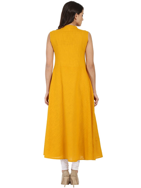 Mustard Sleeveless cotton slub A-line kurta