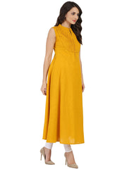 Mustard Sleeveless cotton slub A-line kurta