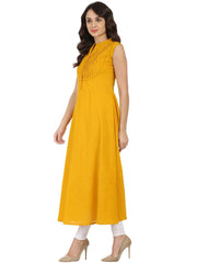 Mustard Sleeveless cotton slub A-line kurta