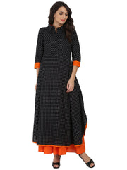 Black printed 3/4th sleeve Pathani shape kurta