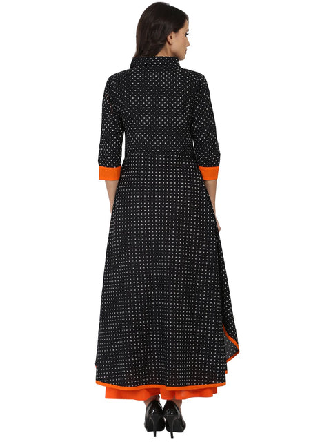 Black printed 3/4th sleeve Pathani shape kurta