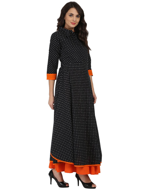 Black printed 3/4th sleeve Pathani shape kurta