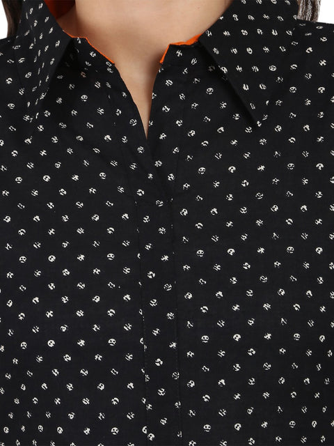 Black printed 3/4th sleeve Pathani shape kurta