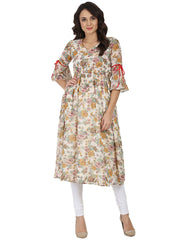 Off white flower printed 3/4th sleeve georgette Anarkali kurta