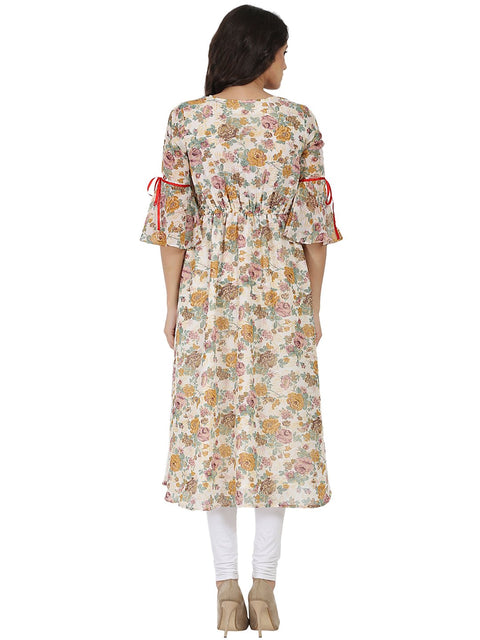Off white flower printed 3/4th sleeve georgette Anarkali kurta