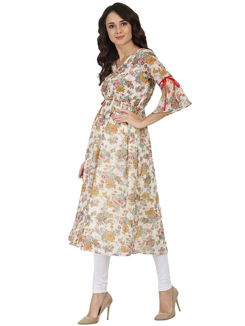 Off white flower printed 3/4th sleeve georgette Anarkali kurta