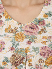 Off white flower printed 3/4th sleeve georgette Anarkali kurta