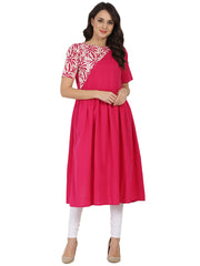 Pink Half sleeve cotton Anarkali kurta