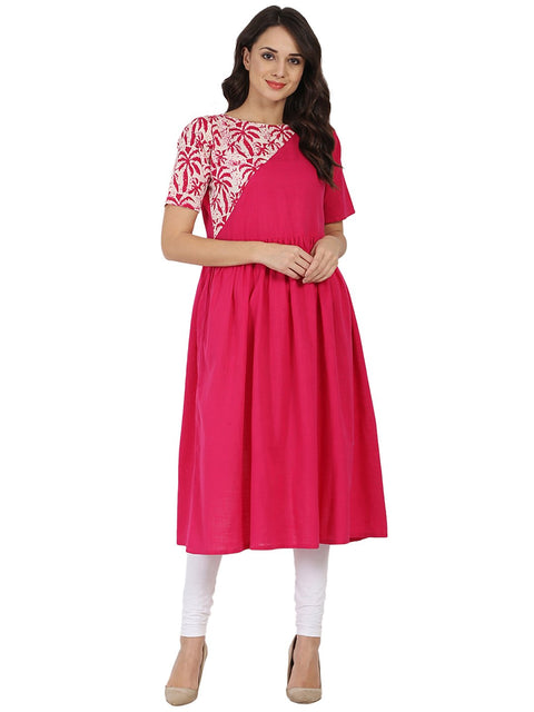 Pink Half sleeve cotton Anarkali kurta