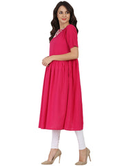 Pink Half sleeve cotton Anarkali kurta