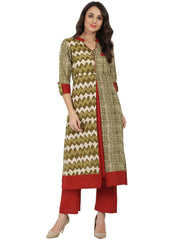 Green printed 3/4th Sleeve Cotton A-line kurta