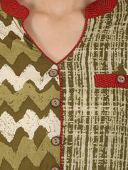 Green printed 3/4th Sleeve Cotton A-line kurta
