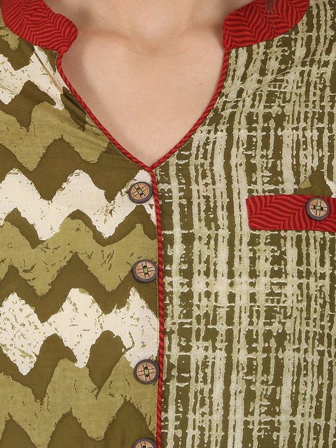 Green printed 3/4th Sleeve Cotton A-line kurta