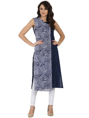 Blue printed sleeveless georgette Angrakha Style kurta