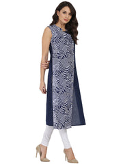 Blue printed sleeveless georgette Angrakha Style kurta
