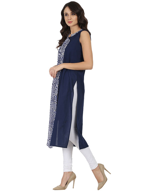 Blue printed sleeveless georgette Angrakha Style kurta