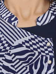 Blue printed sleeveless georgette Angrakha Style kurta