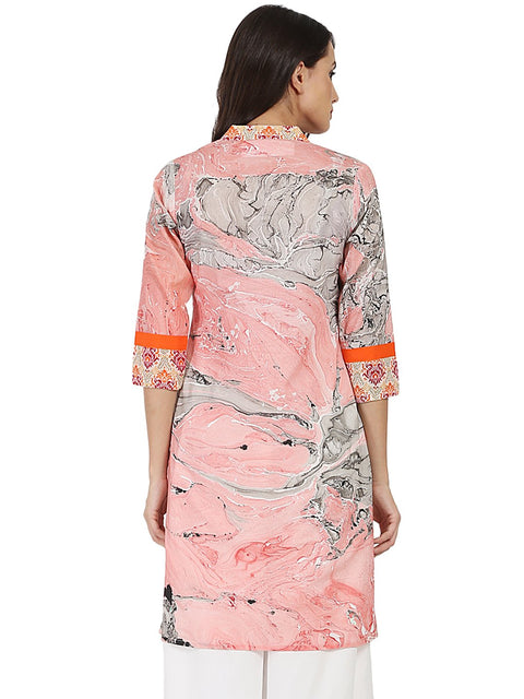 Peach marval printed 3/4th sleeve cotton kurta