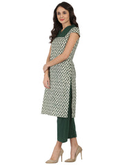 Green Sleeveless cotton Kurta with green palazzo