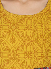 Yellow printed half sleeve Rayon A-line kurta