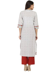 White printed 3/4th sleeve cotton A-line kurta