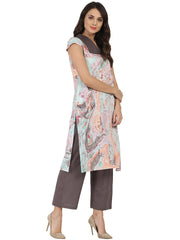 Multi Marbal printed Cotton sleeveless kurta with grey palazzo
