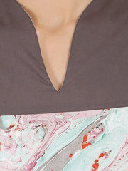 Multi Marbal printed Cotton sleeveless kurta with grey palazzo