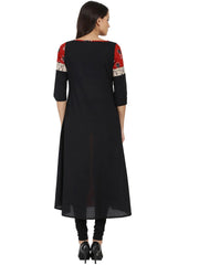Black & red printed Half sleeve cotton A-line Kurta