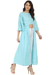 Blue half sleeve crepe A-line kurta