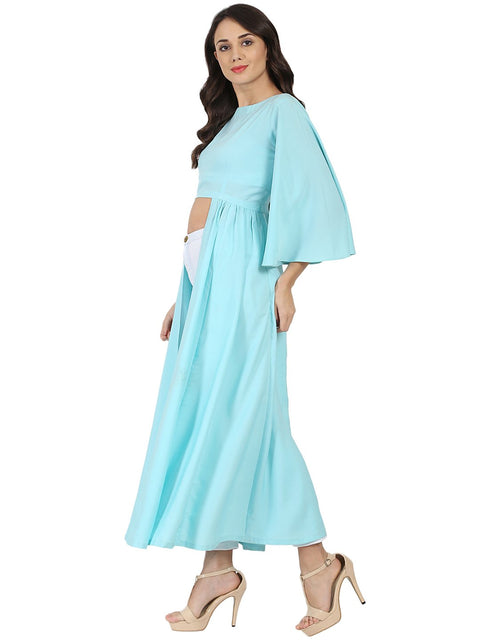 Blue half sleeve crepe A-line kurta