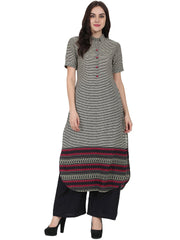 Black printed half sleeve cotton long kurta