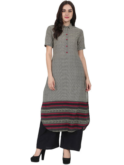 Black printed half sleeve cotton long kurta