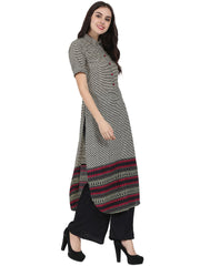 Black printed half sleeve cotton long kurta